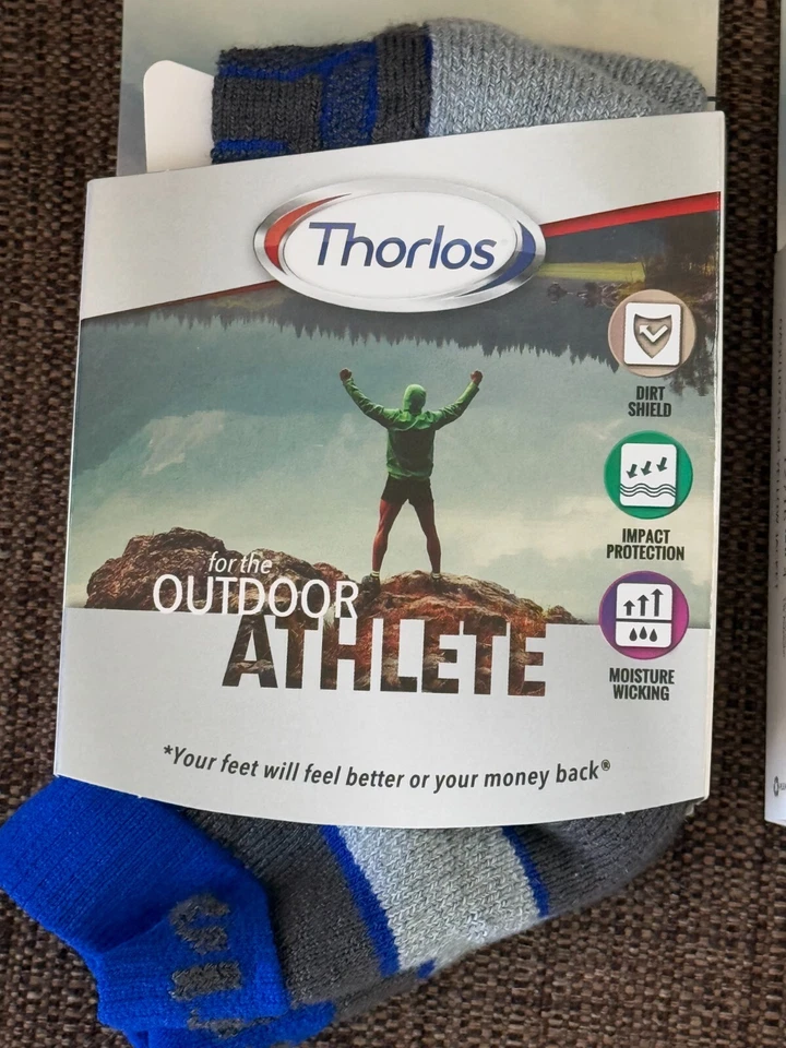 THORLOS ATLETA AL AIRE LIBRE Paquete de 2 CALCETINES UNISEX Pequeño QUARTER CREW AZUL AMARILLO Foto 2 de 4