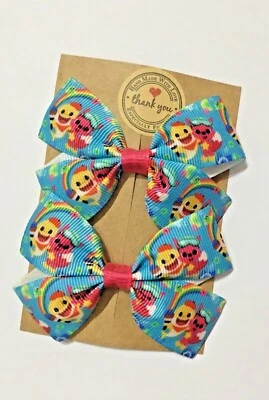 BABY SHARK Hair Bow Alligator Clip/ Bobbles Set Of 2 Girls Baby Toddler Bows
