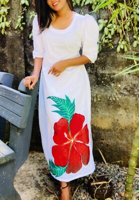 Women's Linen Puff Sleeves Sri Lanka Traditional Hand Painted New White Color | eBay Women's Linen Puff Sleeves Sri Lanka Traditional Hand Painted New White Color | eBay