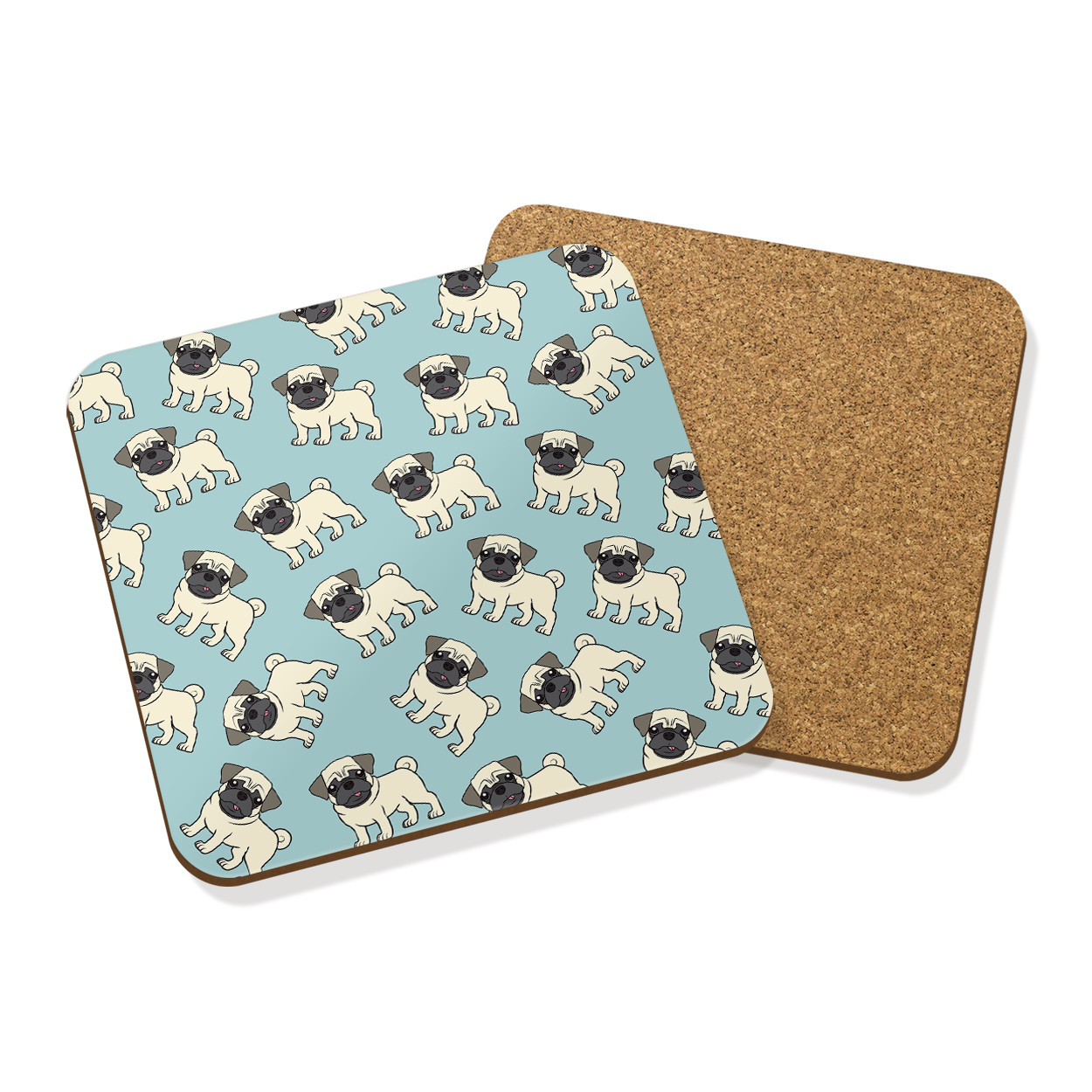 PUGS IN THE SKY PATTERN DRINKS COASTER MAT HARDBOARD SQUARE SET X4 - Pug Dog Ani