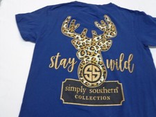 Simply Southern "Stay Wild" Blue Deer Graphic T Shirt Size Small