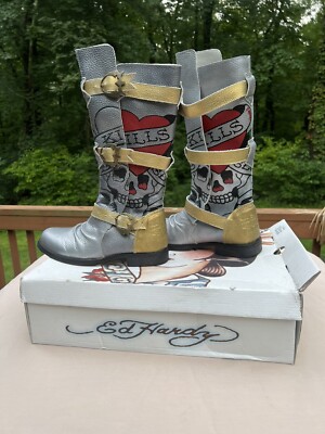 RARE ED HARDY “Love Kills” Dagger Combat Motorcycle Boot | eBay