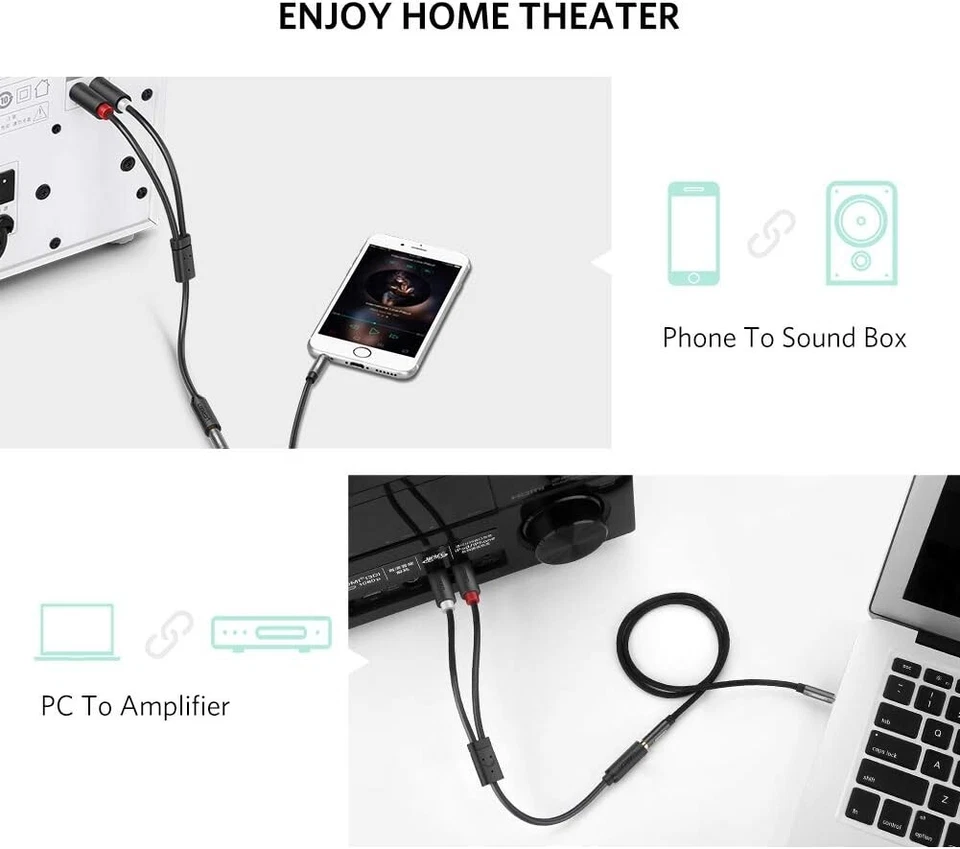 1M 3.5mm Stereo Jack to 2 x RCA Cable (Twin Phono) Y Audio Aux Lead Splitter - Image 4 of 4