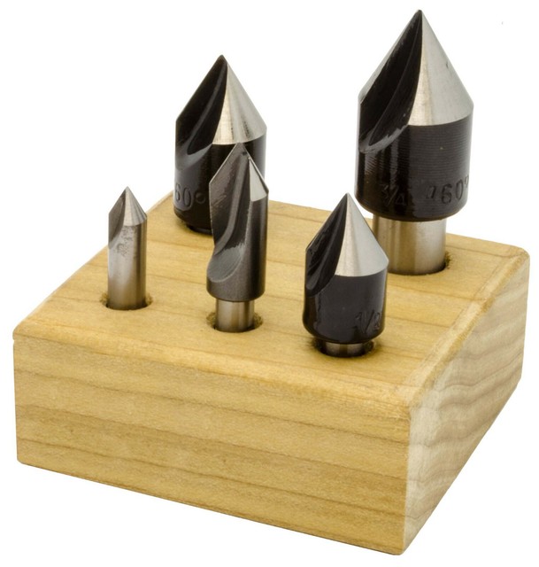 5 Piece Single Flute Countersink Set 1/4"3/4" HSS 90 Degree USA