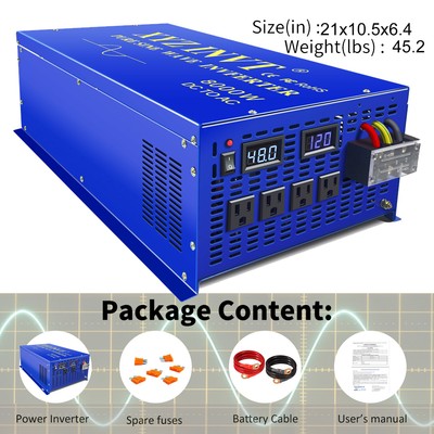 8000W Pure Sine Wave Inverter 48v to 110v 120V Off Grid Car Power Inverter