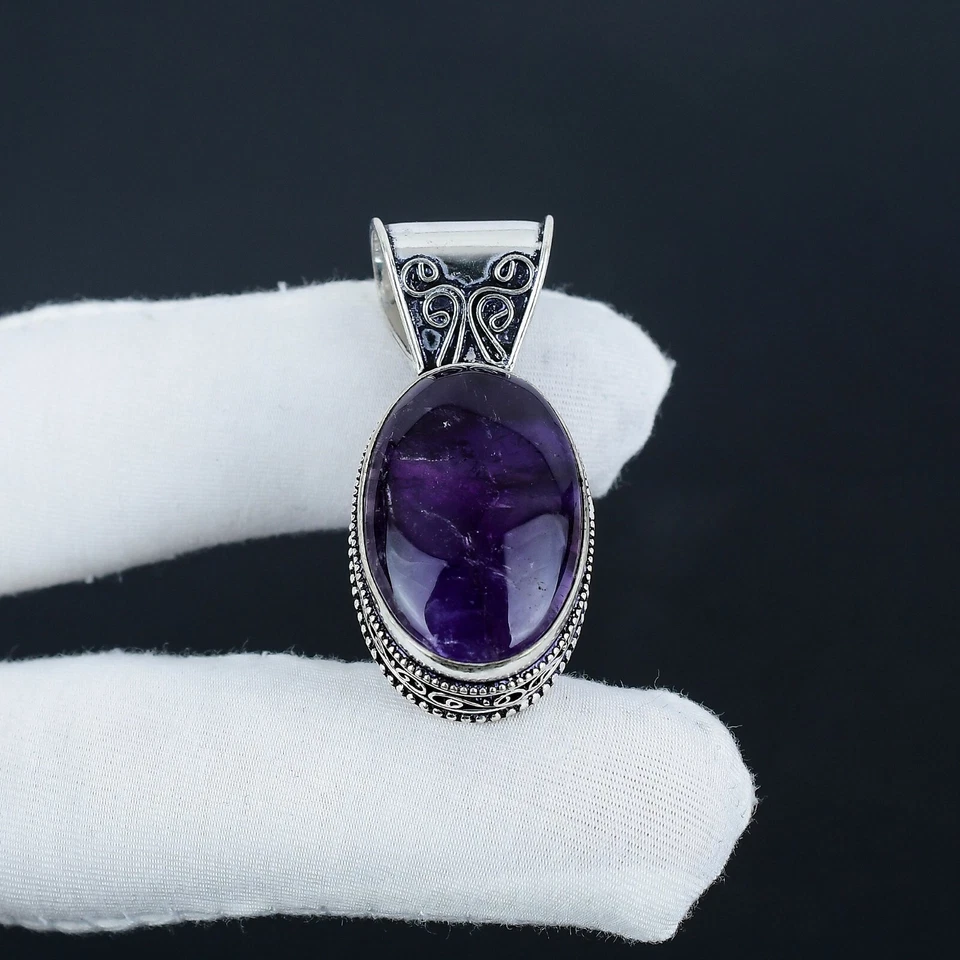 Ametista Gemma Artigianale 925 Pendente Argento Sterling Per Anniversario Regali - Immagine 2 di 4