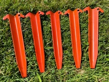 QTY (5) US Military ARMY ORANGE Shelter Half Pup Tent Stakes 9" Aluminum NEW