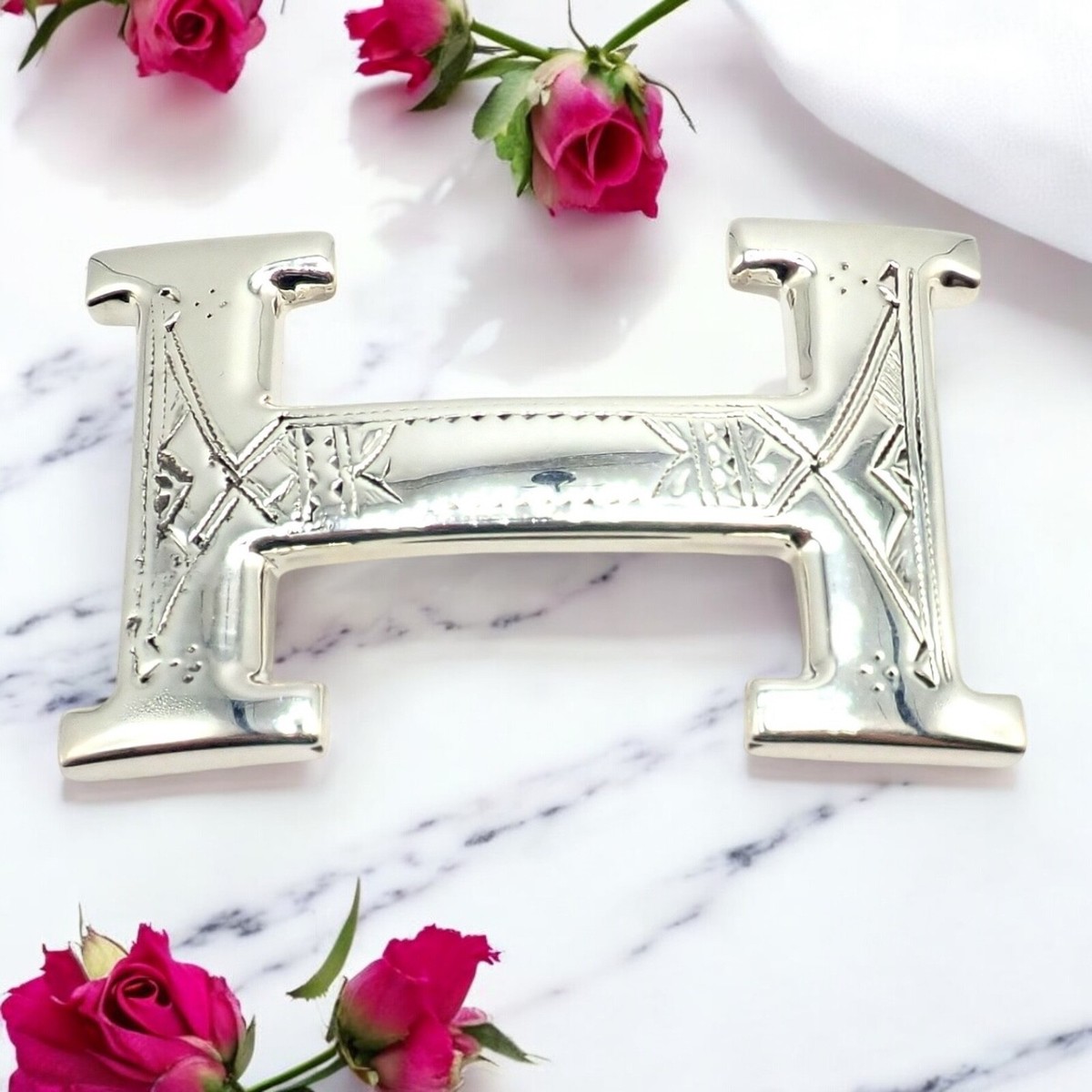 Rare! Hermes Silver Signature Classic Large H Belt Buckle 
