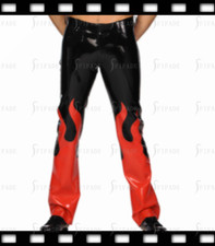 Latex Straight Casual Pants Fire Flame Trousers Unique Cool Customized 0.4MM E70