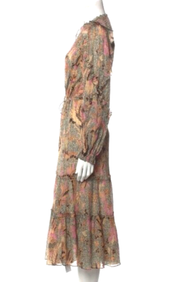 ulla johnson beige dress Ulla Johnson // Beige & Multicolour Floral Pleated Tiered Dress – VSP  Consignment