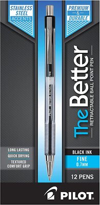 PILOT The Better Ball Point Pen, 0.7mm Fine Point, Black Ink, 12Pk PIL 30000
