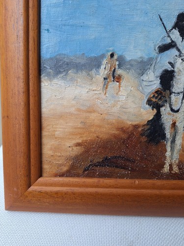 Peinture Huile Sur Bois Orientaliste Touaregs Sur Chameau Tableau Encadré Signé - Photo 6 sur 9