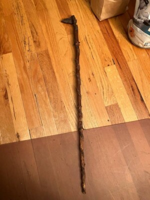 1800s carved antique black forest ? snake Indian arrow walking stick cane wood