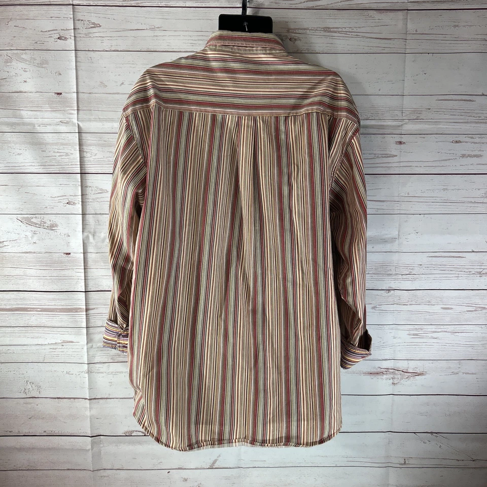 Brooklyn Express Mens Size 2XL Brown Orange Striped Shirt Button Up Flip Cuffs - Image 4 of 4