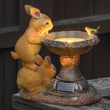 Garden Ornament Solar Rabbit Bird Bath Figurine - Garden Statue Sculpture