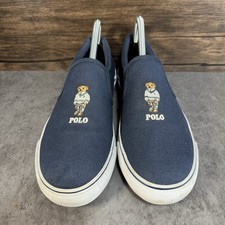 Ralph Lauren Boys Navy Blue Polo Bear Trainers Slip-on Shoes Boys Size 7