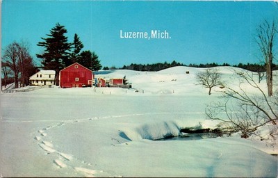Postcard Luzerne Michigan - Snowy Fields and Farm