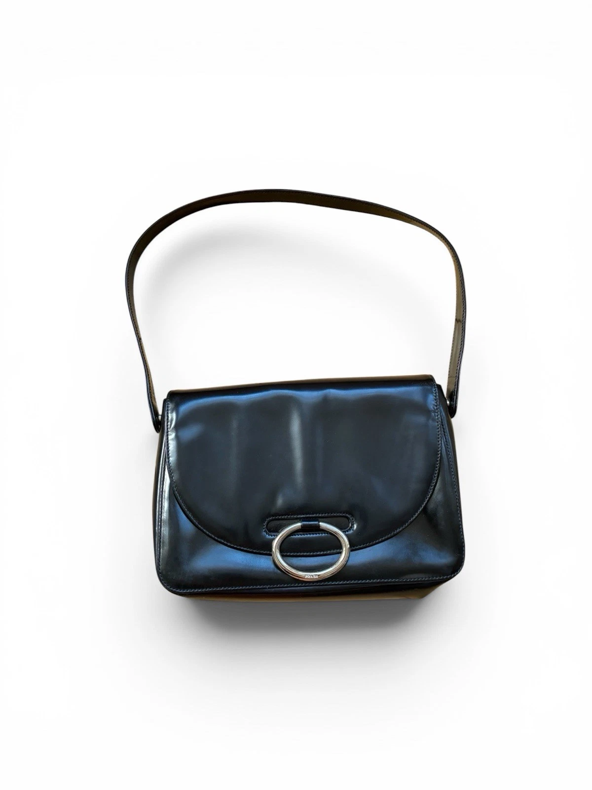Very Rare Vintage Prada 2000-2013 Spazzolato Black Leather Flap shoulder bag