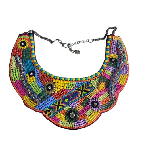 Beaded Bib Necklace With Adjustable Chain & Vibrant Multicolor Design By Claire