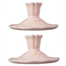 2pc Light Pink Bunny Rabbit Candlestick Holder Ceramic 2.5”X5” Pair Bunnies