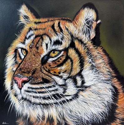 Tiger Wildlife Original Ölgemälde Kunstwerk Raubkatze Fine Art Deco signiert