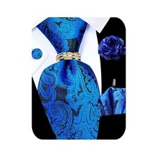 5PCS Mens Silk Tie, Pocket Square, Cufflinks, Blue Paisley Tie Set -121 10