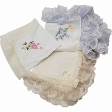 Vintage Lace Handkerchief Lot Embroidered Floral Ladies Hankies Wedding White