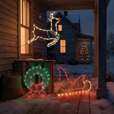 Vintage Christmas Silhouettes Lighted Set-Reindeer-Sleigh-Wreath-Window-Retro