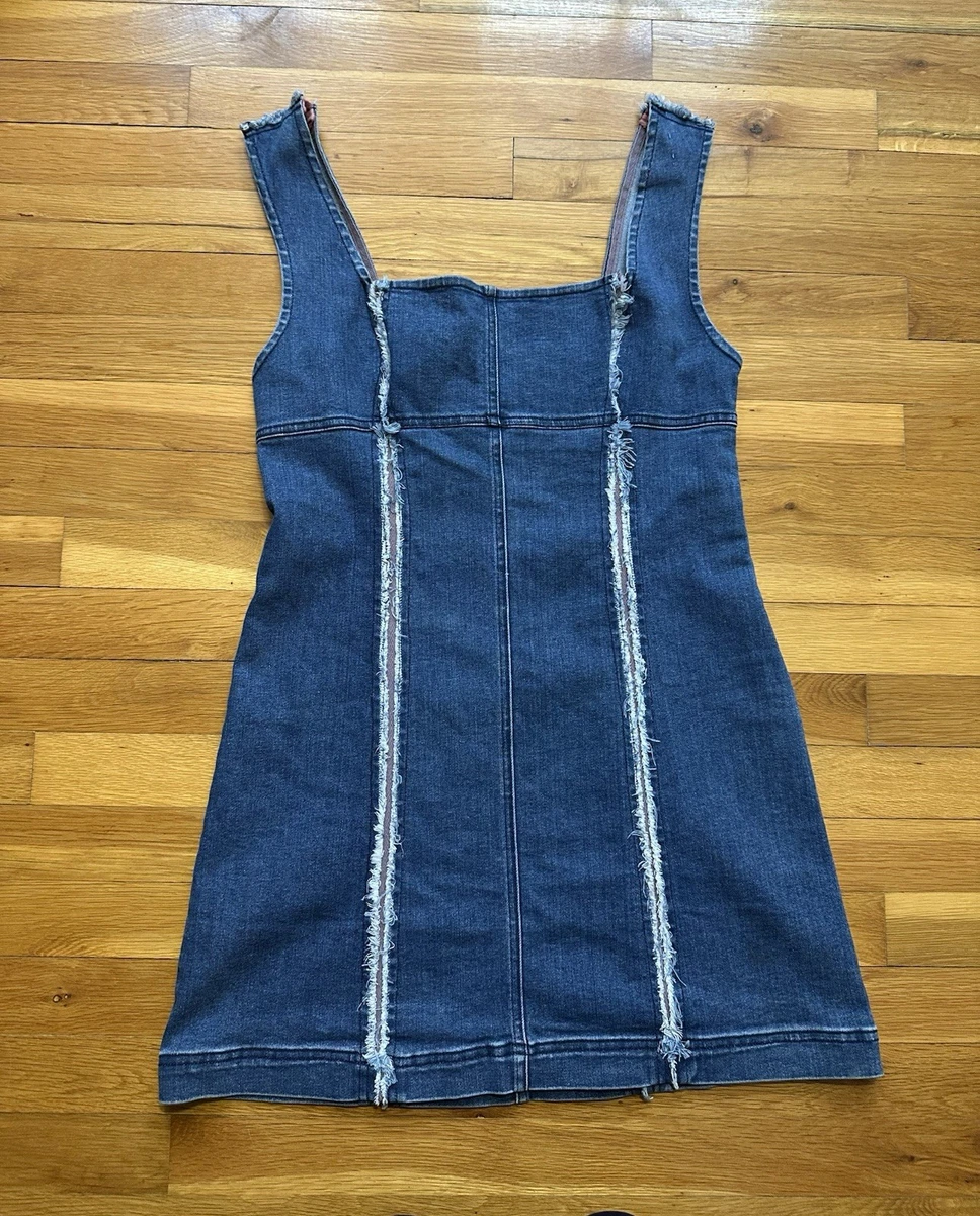 denim pinafore dress urban outfitters Urban Outfitters + Natasha Denim Open-Back Pinafore Dress