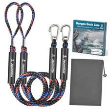 JaunniQir Bungee Dock Lines for Boats 4.3 4-5  FEET 2 PACK Black  Red  Blue