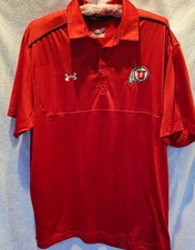 Uof Utah Under Armour Polo Shirt Red Large Loose Fit Heat Gear NCAA Utes