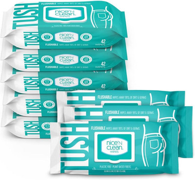 Nice 'N Clean Adult Flushable Wipes (8 X 42 Count) | Personal Cleansing Wipes Ma
