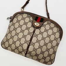 GUCCI GG Supreme Web Sherry Line Clutch Bag Shoulder Bag PVC Leather Beige Brown