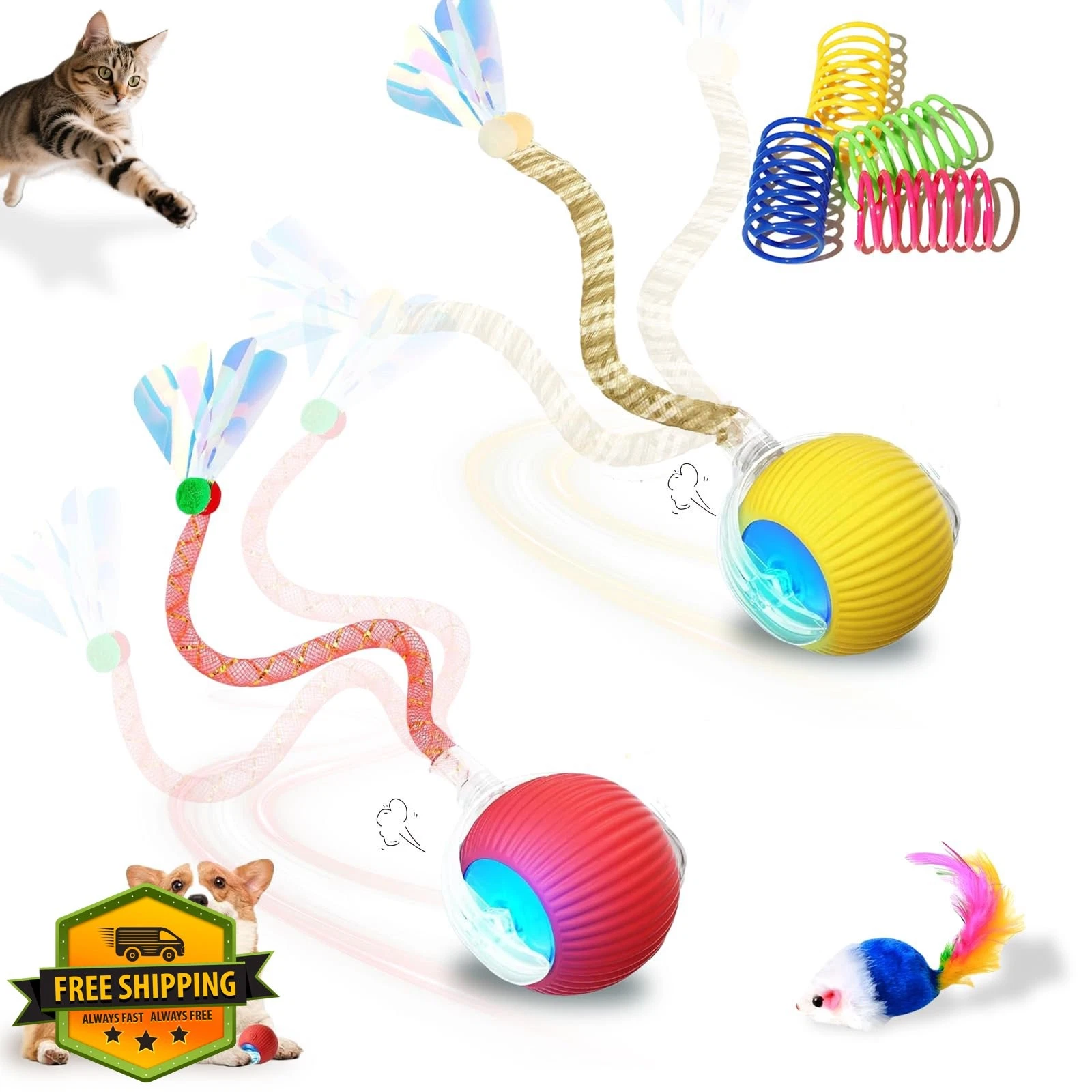 Petayouj Cat Dog Toy Ball RedYellow Auto Rotation