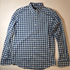 Banana Republic Mens Slim Flex Fit Tech Stretch Cotton Blue Green Plaid Shirt M