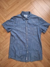 Mens Esprit Blue Denim Short Sleeve Shirt Size Large Pearl Snap Buttons