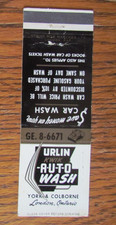 URLIN CAR WASH MATCHBOOK COVER: LONDON, ONTARIO EMPTY 1960s MATCHCOVER -A4