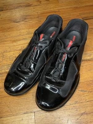 PRADA America's Cup Grey patent leather  Men's Athletic Sneaker PS0906 black