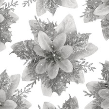 24 PCS Poinsettia Flower Artificial Silver Christmas Flowers Artificial 5.5''...