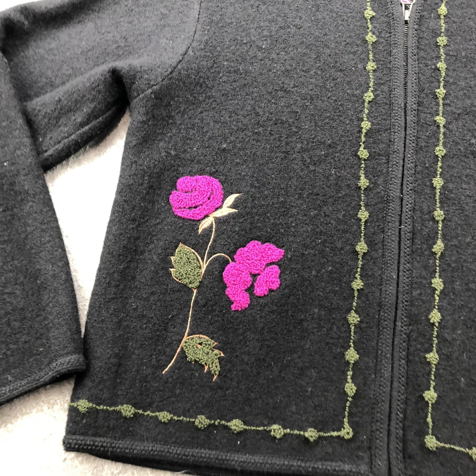 Vintage Tally-Ho Sweater Womens Medium Wool Embroidered Floral Zip Cardigan - Image 3 of 4