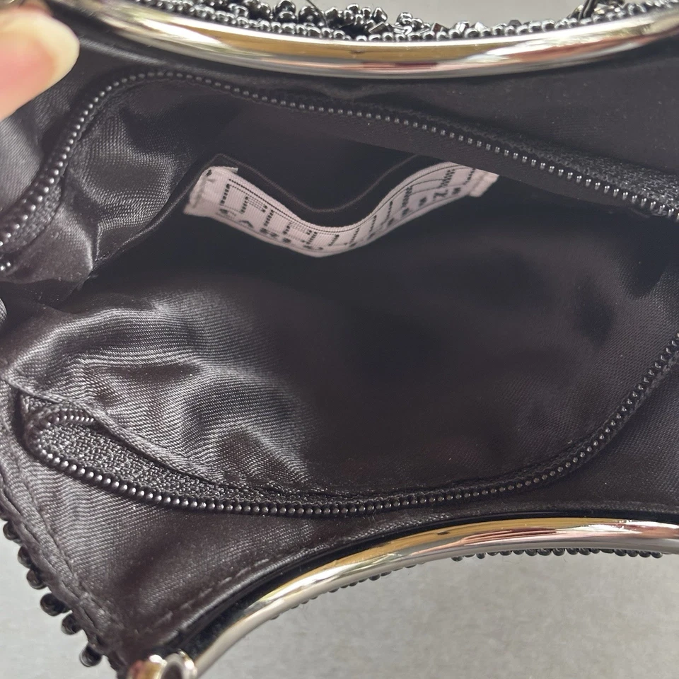 Carlo Fellini  Evening Bag Beaded Gun Metal VTG Glam Purse Clutch 6”  Adg Straps - Image 2 of 4