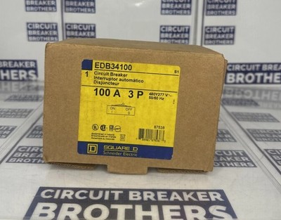 Square D EDB34100 100 Amp 480/277V 3 Pole  Circuit Breaker-Warranty (New In Box)
