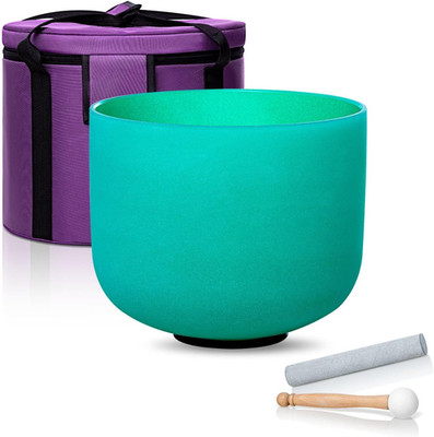 8 Inch Green F Note 432Hz Heart Chakra Crystal Singing Bowl Healing with Carryin