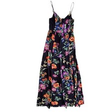 Express Women’s XS Navy Blue Multicolor Floral Spaghetti Strap Cutout Maxi Dress