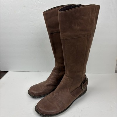 Born Brown Nubuck Tall Riding Boots Flat Buckles Zip-up Women s size 8.5