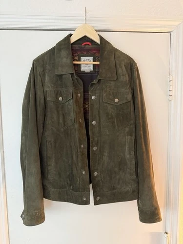 IRON & RESIN OJAI Green Goat Suede Trucker Jacket Men’s Medium - product listing photo