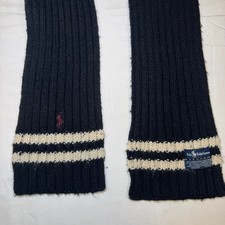 Polo Ralph Lauren Black Ribbed Knit Lambswool Cashmere Scarf Burgundy Pony Logo