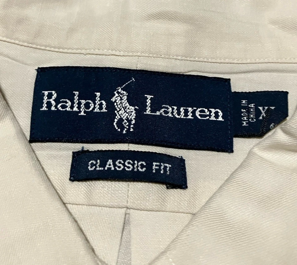 Camisa Ralph Lauren Seda Mezcla Lino Abotonada Talla XL Blanca Manga Larga Foto 4 de 4