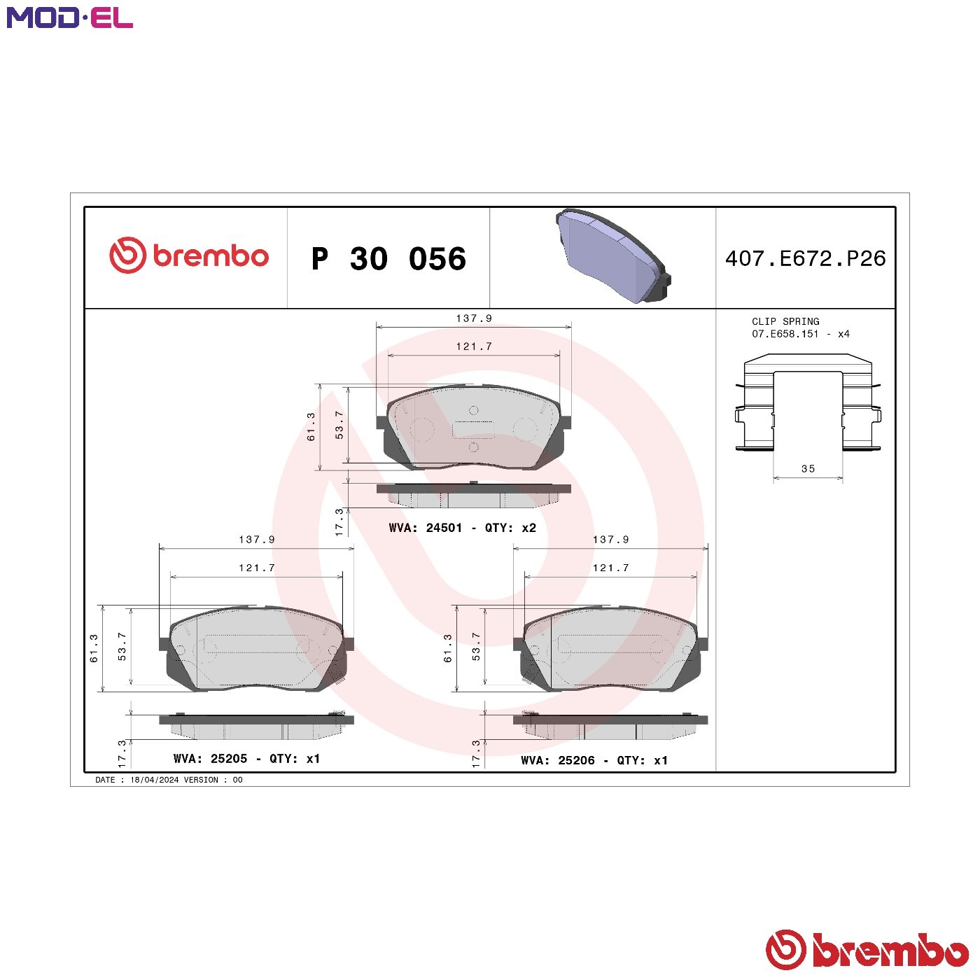 Front BREMBO P 30 056X Brake Pad Set, disc brake for HYUNDAI,HYUNDAI (BEIJING),J - Image 11