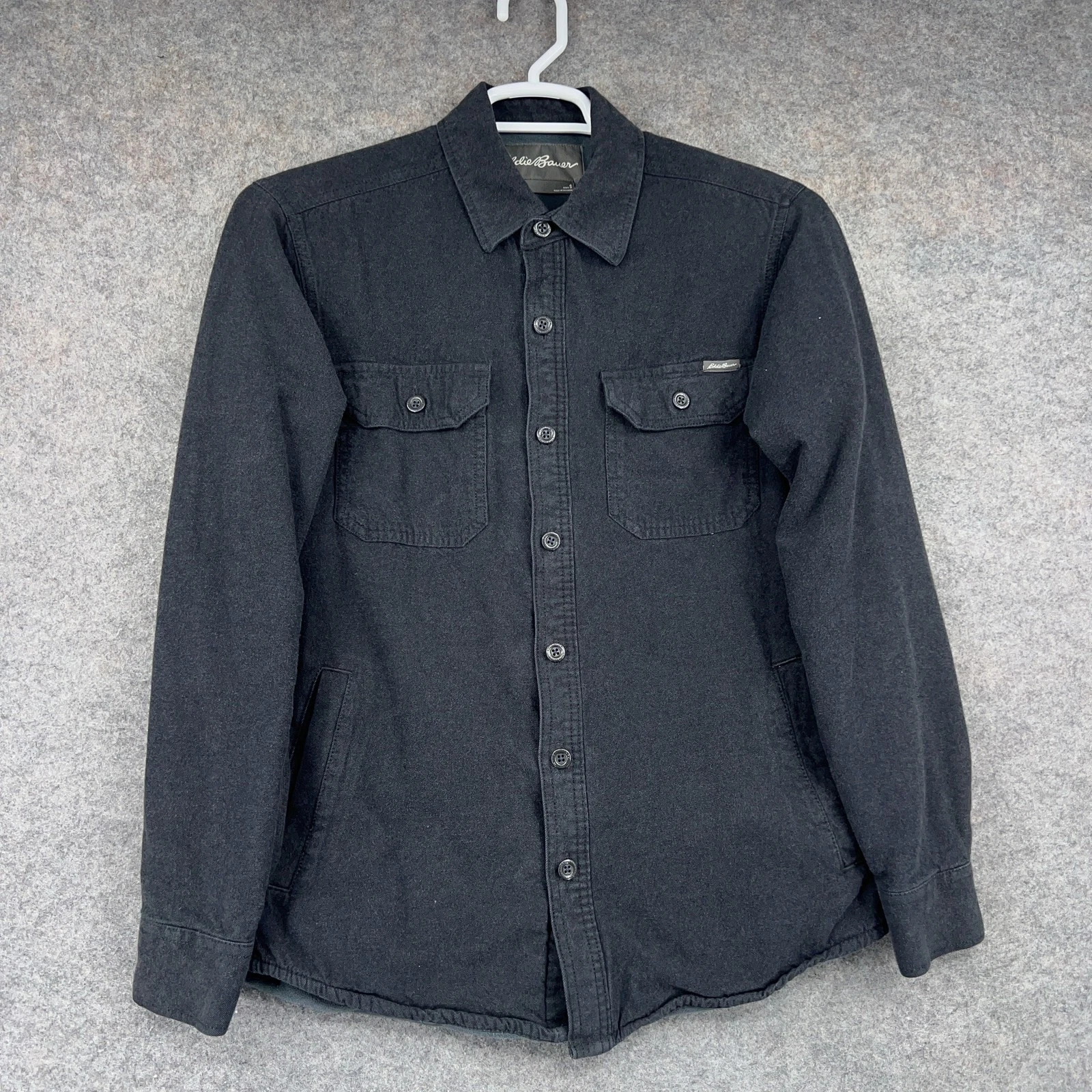 Eddie Bauer Shirt Jacket Mens Small Gray Fleece Lined Button Front Workwear
